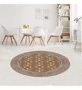 Jüt Hasır Kilim Görünümlü Dijital Baskılı Kaymaz Taban Yıkanabilir Modern Salon Halısı ve Yolluk (Kahverengi)