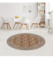 Jüt Hasır Kilim Görünümlü Dijital Baskılı Kaymaz Taban Yıkanabilir Modern Salon Halısı ve Yolluk (Kahverengi)