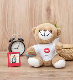 Dudak Tasarım Peluş Ayıcık ve Mini Fotoğraf Çerçevesi
