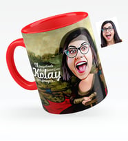 BK Gift Kişiye Özel Mona Lisa Karikatürlü Kırmızı Kupa Bardak  1