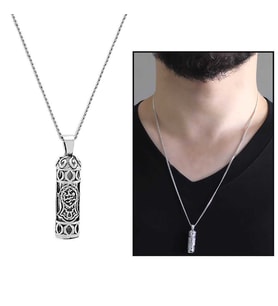 Nalı Şerif İşlemeli 925 Ayar Gümüş Cevşen Kolye (Çok Renkli)