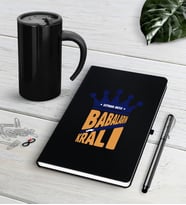 BK Gift Kişiye Özel Babaların En Kralı Siyah Defter Kalem Termos Mug Seti (Model 1)