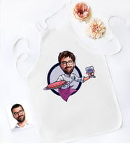 BK Gift Kişiye Özel Bay Chef Karikatürlü Mutfak Önlüğü-13 (Beyaz)