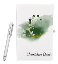 Kjişiye Özel Hazırlanmış Harf Tasarımlı Hediye Defter ve Roller Kalem Seti