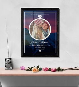 SEVGİLİLER GÜNÜNE ÖZEL QR KODLU YÜZÜK YILDIZ HARİTASI (Siyah)