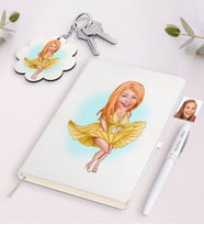 BK Gift Kişiye Özel Marilyn Monroe Karikatürlü Beyaz Defter Kalem ve Anahtarlık Hediye Seti (Model 1)