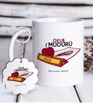 BK Gift Kişiye Özel Okul Müdürü Beyaz Kupa ve Anahtarlık Hediye Seti-1 (Model 1)