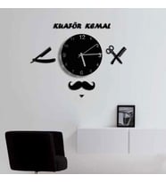 Kişiye Özel Kuaför, Berber Figürlü Dekoratif Ahşap Duvar Saati