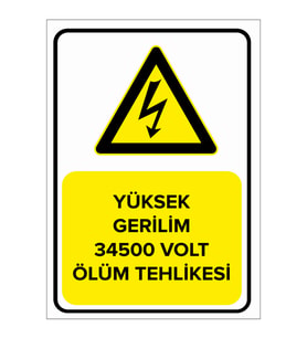 MIGNATIS - Yüksek Gerilim 34500 Volt Ölüm Tehlikesi Levhası - Sac Malzeme 25x35cm