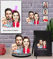 Kişiye Özel Aile Karikatürlü 5 li Hediye Seti  Mod-1