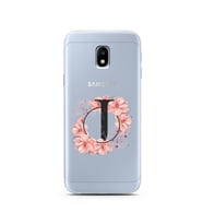 Pembe Çiçekli Harf Tasarım Süper Şeffaf Silikon Telefon Kılıfı Samsung J3 Pro J-