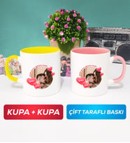 İkili Sevgiliye Sevgililer Günü Hediyesi 8 Kupa Bardak Sarı Pembe