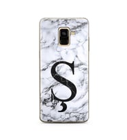 Samsung A8 Plus Beyaz Mermer Harf Tasarımlı Telefon Kılıfı Ş-Harfi 