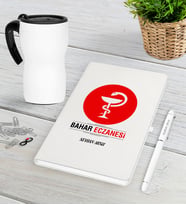 BK Gift Kişiye Özel Eczane Beyaz Defter Kalem Termos Mug Seti-4 (Model 1)