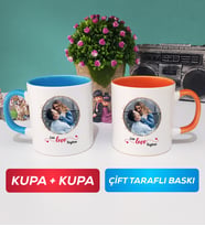 İkili Sevgiliye Sevgililer Günü Hediyesi 11 Kupa Bardak Mavi Turuncu