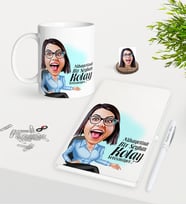 BK Gift Kişiye Özel Bayan Kolay Yetişmiyor Karikatürlü Beyaz Defter Kalem Kupa Hediye Seti-2 (Model 1)
