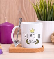 Evimizin SultanI Ahşap Altlıklı Beyaz Kupa Bardak