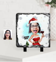 BK Gift Kişiye Özel Yılbaşı Temalı Bayan Karikatürlü Dekoratif Doğal Taş - 2