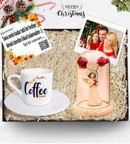 Kişiye Özel Fotoğraflı Melek Fanus & Kahve Fincanı Premium Hediye Seti