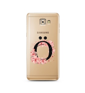 Pembe Çiçekli Harf Tasarım Süper Şeffaf Silikon Telefon Kılıfı Samsung C7 Pro  Ö