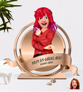 BK Gift Kişiye Özel Kadın Animasyon Karikatürlü 3D Ahşap Biblo Plaket-14 (Beyaz)