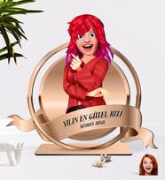 BK Gift Kişiye Özel Kadın Animasyon Karikatürlü 3D Ahşap Biblo Plaket-14 (Beyaz)