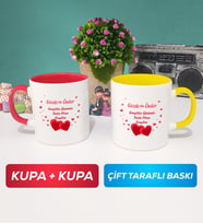 İkili Sevgiliye Sevgililer Günü Hediyesi 6 Kupa Bardak Kırmızı Sarı