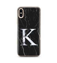Iphone Xs Max Siyah Mermer Harf Tasarımlı Telefon Kılıfı K-Harfi 