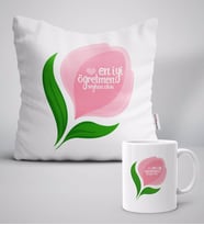 BK Gift Kişiye Özel En İyi Öğretmen Beyaz Yastık Kupa Seti-14 (Model 1)