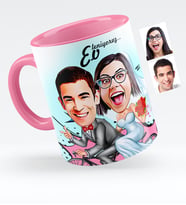 BK Gift Kişiye Özel Evleniyoruz Karikatürlü Pembe Kupa Bardak  3
