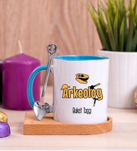 Arkeolog Ahşap Altlıklı Mavi Kupa Bardak
