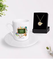 BK Gift Kişiye Özel Öğretmenler Gününüz Kutlu Olsun Türk Kahvesi Fincanı ve İsimli Papatya Kolye Hediye Seti-7 (Model 1)