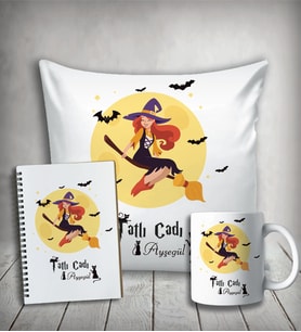 Kişiye Özel Tatlı Cadı Yastık & Kupa & Defter