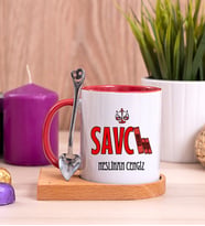 Savcı Ahşap Altlıklı Kırmızı Kupa Bardak