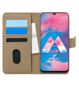 Microsonic Samsung Galaxy M30 Kılıf Fabric Book Wallet Gold