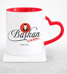BK Gift Kişiye Özel Mesleki Başkan Kırmızı Kalpli Kupa Bardak  2