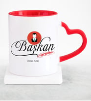 BK Gift Kişiye Özel Mesleki Başkan Kırmızı Kalpli Kupa Bardak  2