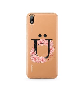 Pembe Çiçekli Harf Tasarım Süper Şeffaf Silikon Telefon Kılıfı Huawei Y5 2019 Ü-