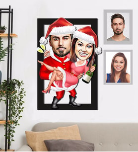Kişiye Özel Yılbaşı Sevgili Karikatürlü 3D Ahşap Tablo 30x47 Model-2