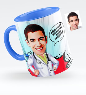 BK Gift Kişiye Özel Bay Doktor Karikatürlü Mavi Kupa Bardak  1