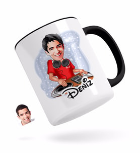 BK Gift Kişiye Özel Erkek DJ Karikatürlü Siyah Kupa Bardak