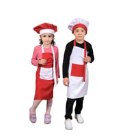 Mutfak Önlüğü Şapkalı(Çocuklar İçin) 2li Konbin Kırmızı Beyaz