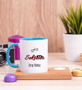Sekreter Ahşap Altlıklı Mumlu Mavi Kupa Bardak