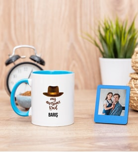 Awesome Dad Mavi Kupa Bardak ve Mavi Mini Fotoğraf Çerçevesi