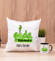 Gıda Mühendisi Kare Yastık ve Siyah Kupa Bardak