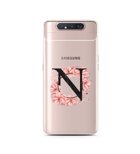 Pembe Çiçekli Harf Tasarım Süper Şeffaf Silikon Telefon Kılıfı Samsung A80 N-Har