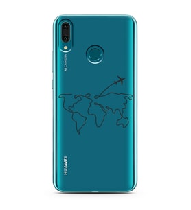 Çizgi Harita Tasarımlı Süper Şeffaf Silikon Telefon Kılıfı Huawei Y9 (2019)