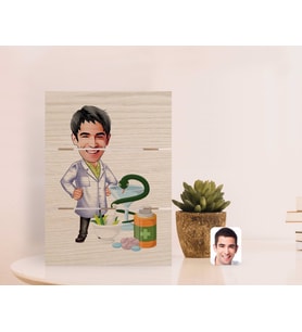 BK Gift Kişiye Özel Erkek Eczacı Karikatürlü Otantik Masaüstü Ahşap Palet Çerçeve-2 (Beyaz)