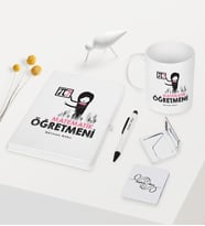 BK Gift Kişiye Özel Matematik Öğretmeni Temalı Beyaz Defter Kalem Kupa Ayna Seti - 1