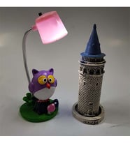 GALATA KULESİ BİBLO 14 CM VE BAYKUŞ LAMBALI (Bej)